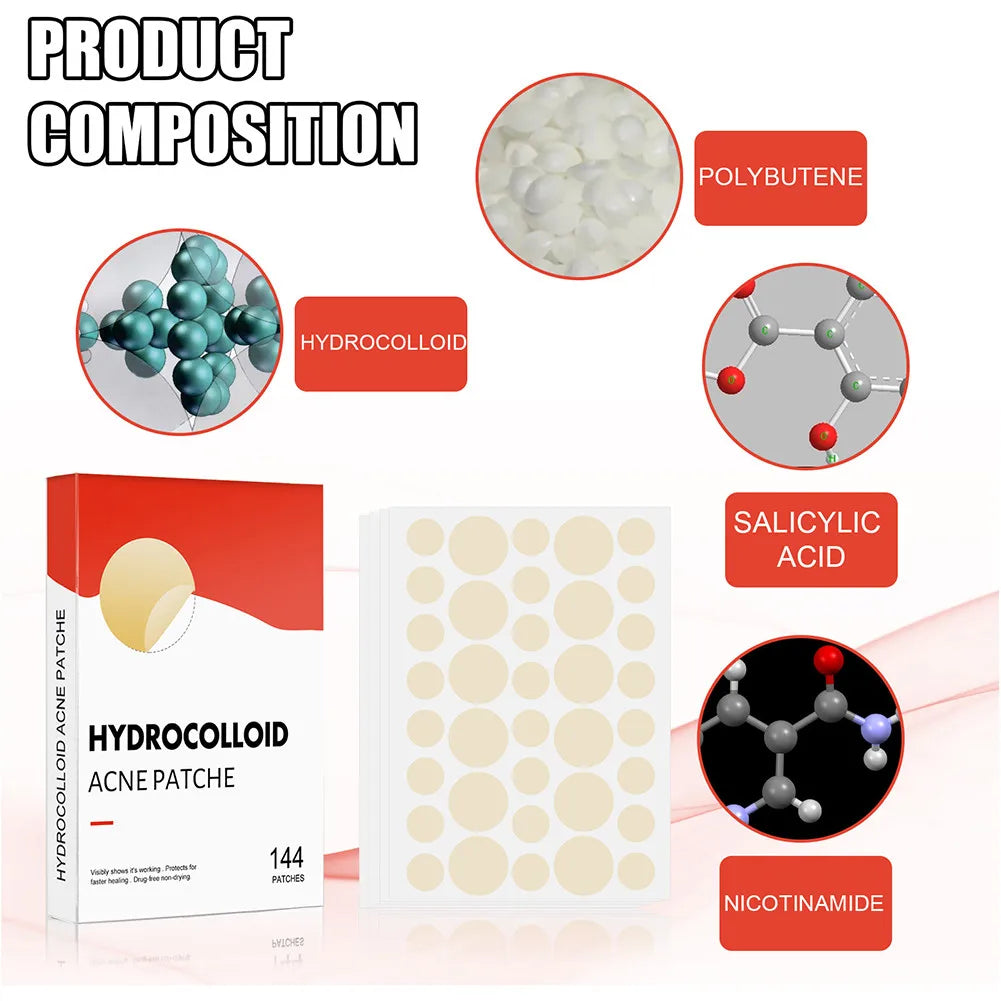 144pc Hydrocolloid Acne Pimple Patches – 2 Sizes, Invisible Acne Pimple Patch Qst