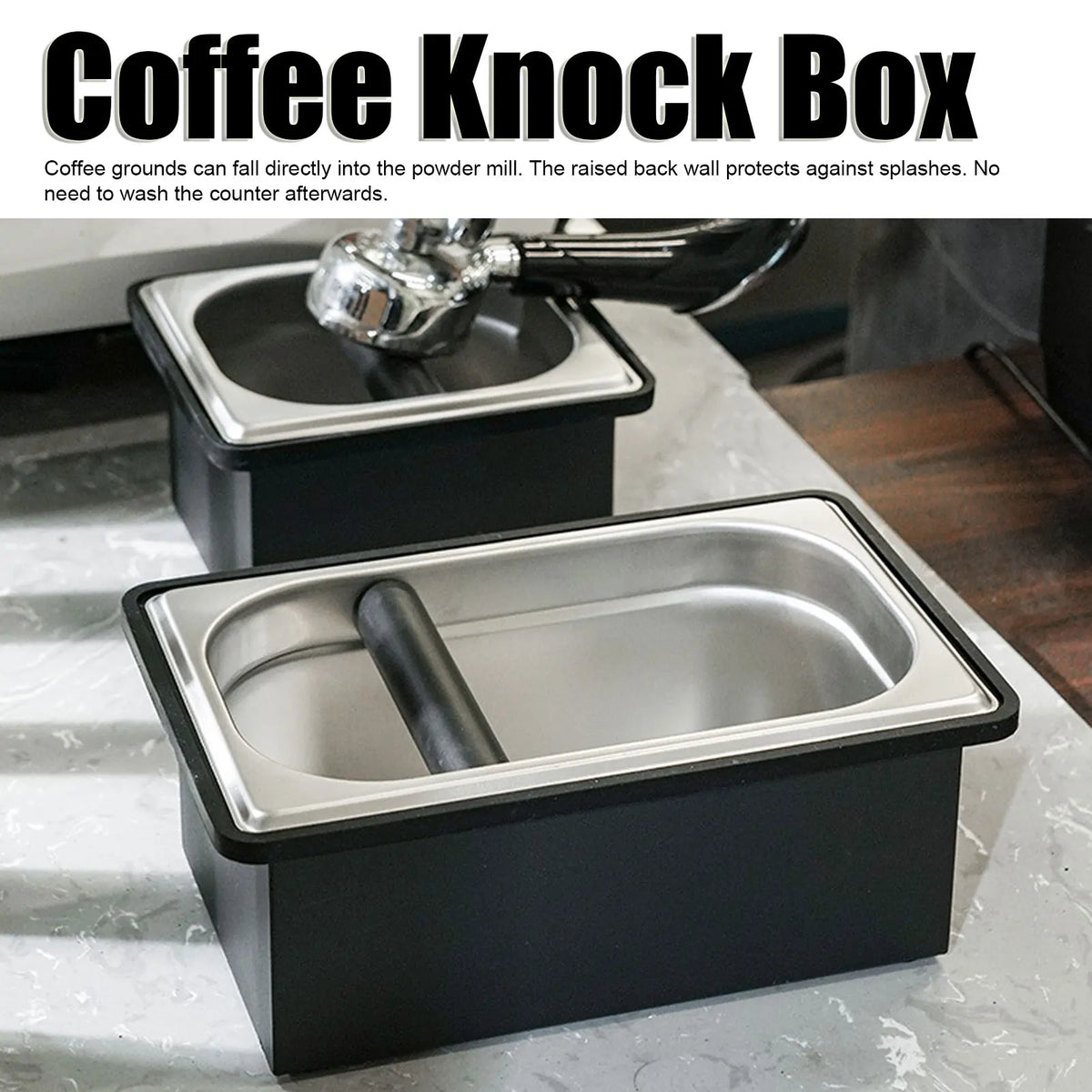 Stainless Steel Espresso Knock Box – Anti-Slip Coffee Dump Bin Espresso Knock Box Qme