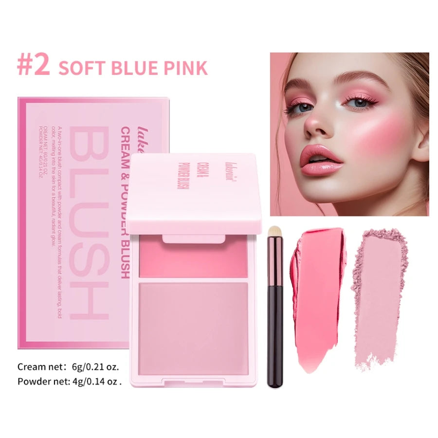 2-in-1 Cream & Powder Blush Palette – High Pigment Matte & Dewy Blush Palette Qst 02