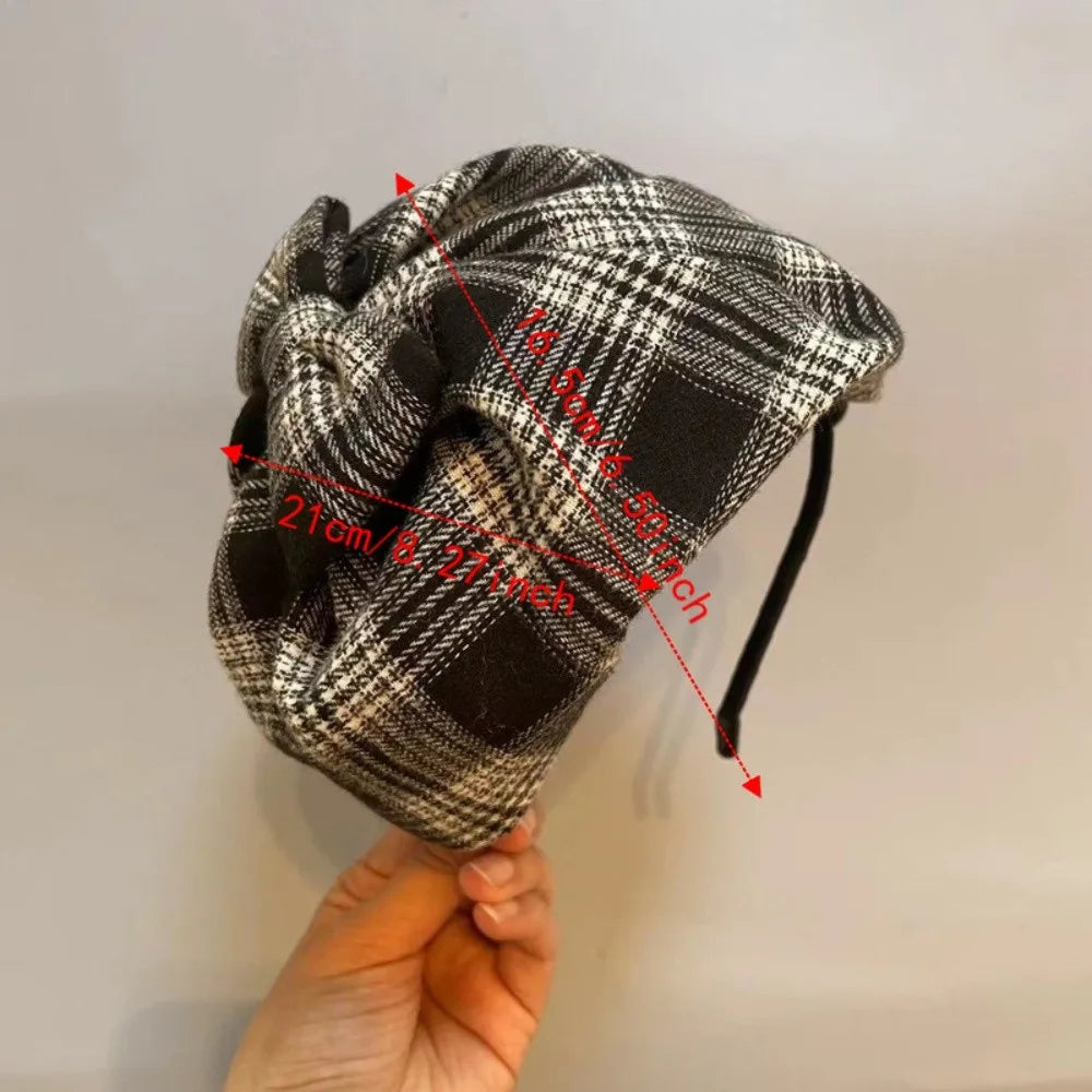 Retro Checkered Bowknot Half-Cap Headband | Vintage Style Fashion Headband Qme