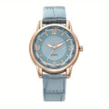 Ladies Casual Round Quartz Watch – Analog PU Leather Strap Analog Quartz Watch Qme Blue No