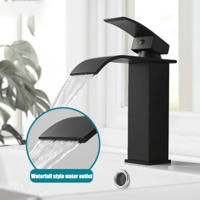 Waterfall Bathroom Faucet – 304 Stainless Steel Single Handle Tap Bathroom Basin Faucet Qst
