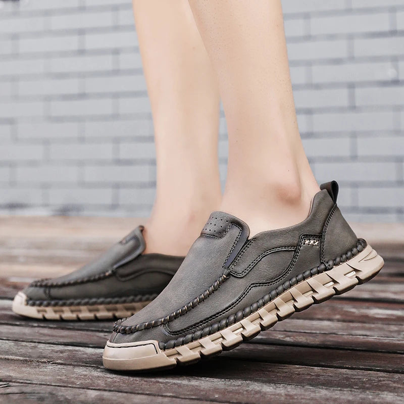 Men's Handmade Split Leather Loafers – Slip-On Moccasins Men's Leather Loafers Qst