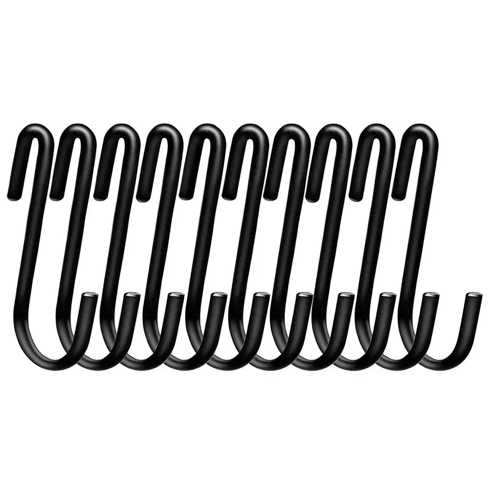 S-Shape Stainless Steel Hooks – Kitchen & Bathroom Organizer S-Shape Storage Hooks Qme Q5096-BK 10pcs