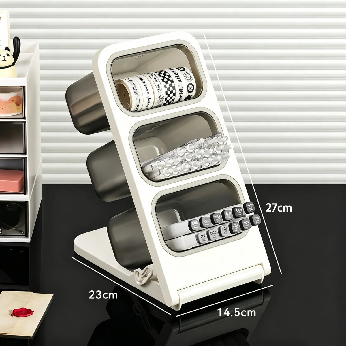 Multi-Layer 3-Grid Desktop Pen & Pencil Organizer – Detachable Desktop Pen Organizer Qme M 27.5x23x14.5cm
