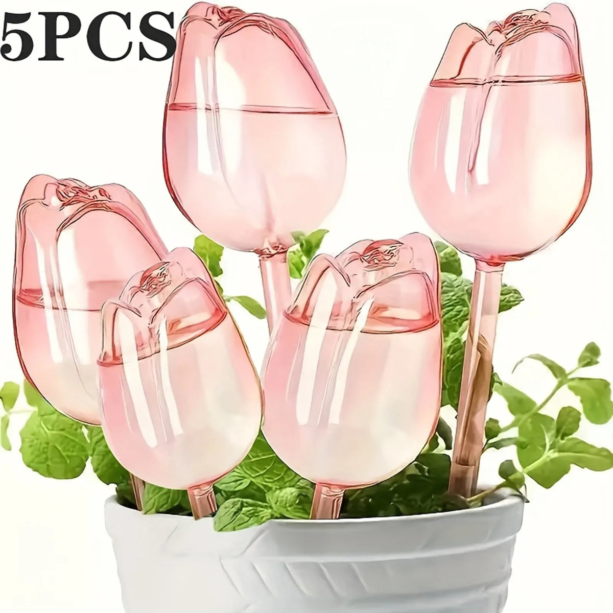 Tulip Shaped Automatic Plant Watering Bulbs – 4-Pack Self-Watering Bulbs Qme Pink