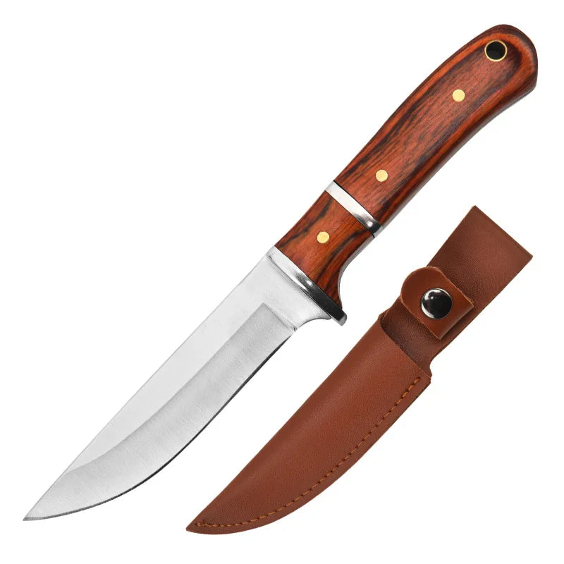 Swayboo Fixed Blade Knife – Stainless Steel Wood Handle BBQ Fixed Blade Knife Qst Red With Case