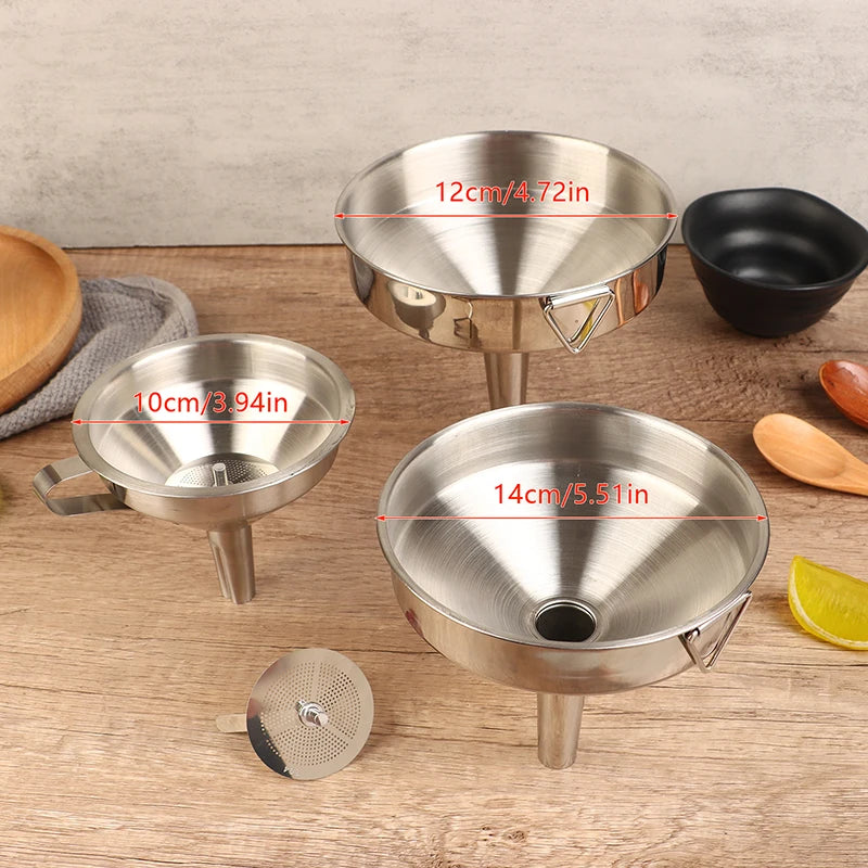 304 Stainless Steel Kitchen Funnel with Strainer – 10/12/14cm Kitchen Funnel Qst