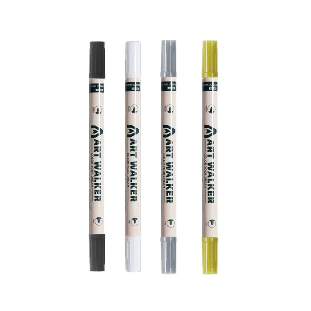 Dual Tip Acrylic Paint Markers – Black, White, Gold & Silver Acrylic Paint Markers Qme 4 pcs mix