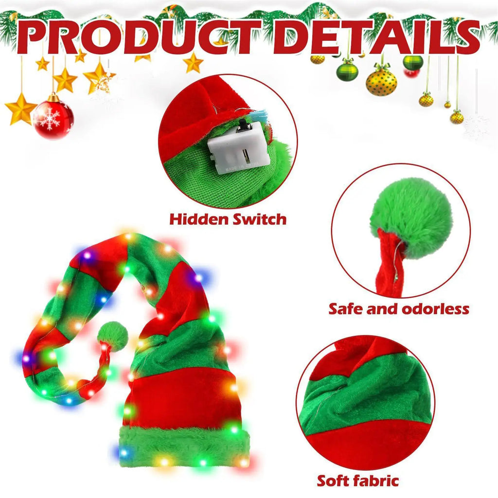 Light Up LED Santa Hat – Striped Christmas Photo Prop for All Ages LED Christmas Hat Qme