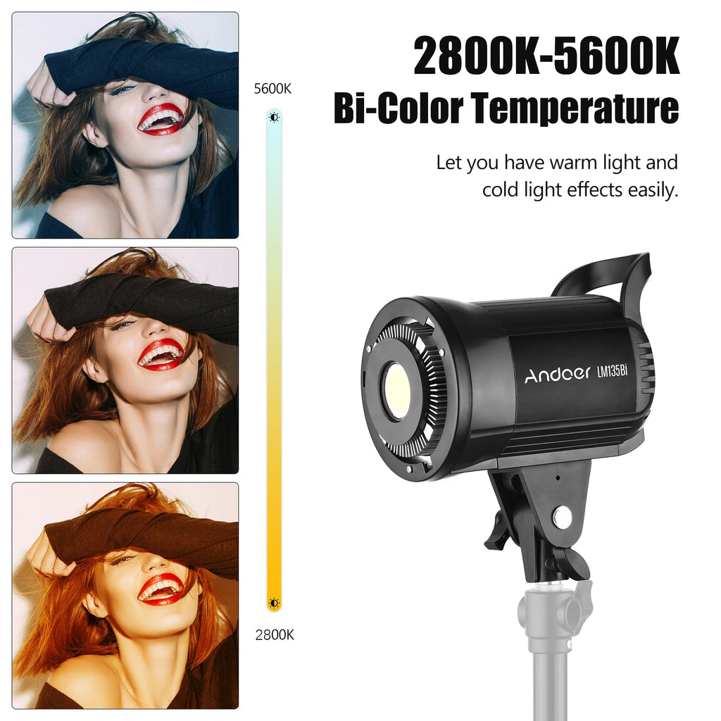 Andoer 135W Bi-Color LED Studio Video Light | Bowens Mount LED Studio Light Qst