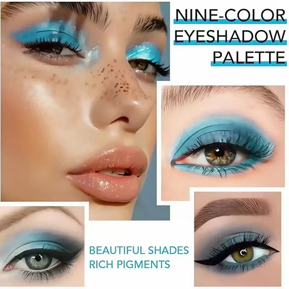 9-Color Blue Eyeshadow Palette – Matte & Shimmer | Qme Eyeshadow Palette Qme