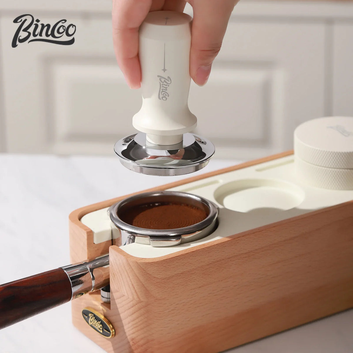 Bincoo 51/53/58mm Coffee Tamper Station – Beechwood Base Coffee Tamper Station Qst