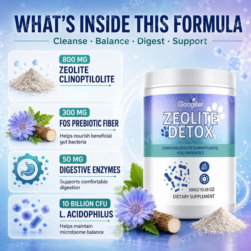 Zeolite Powder with FOS Prebiotic, Probiotics & Digestive Enzymes Gut Health Supplement Qst