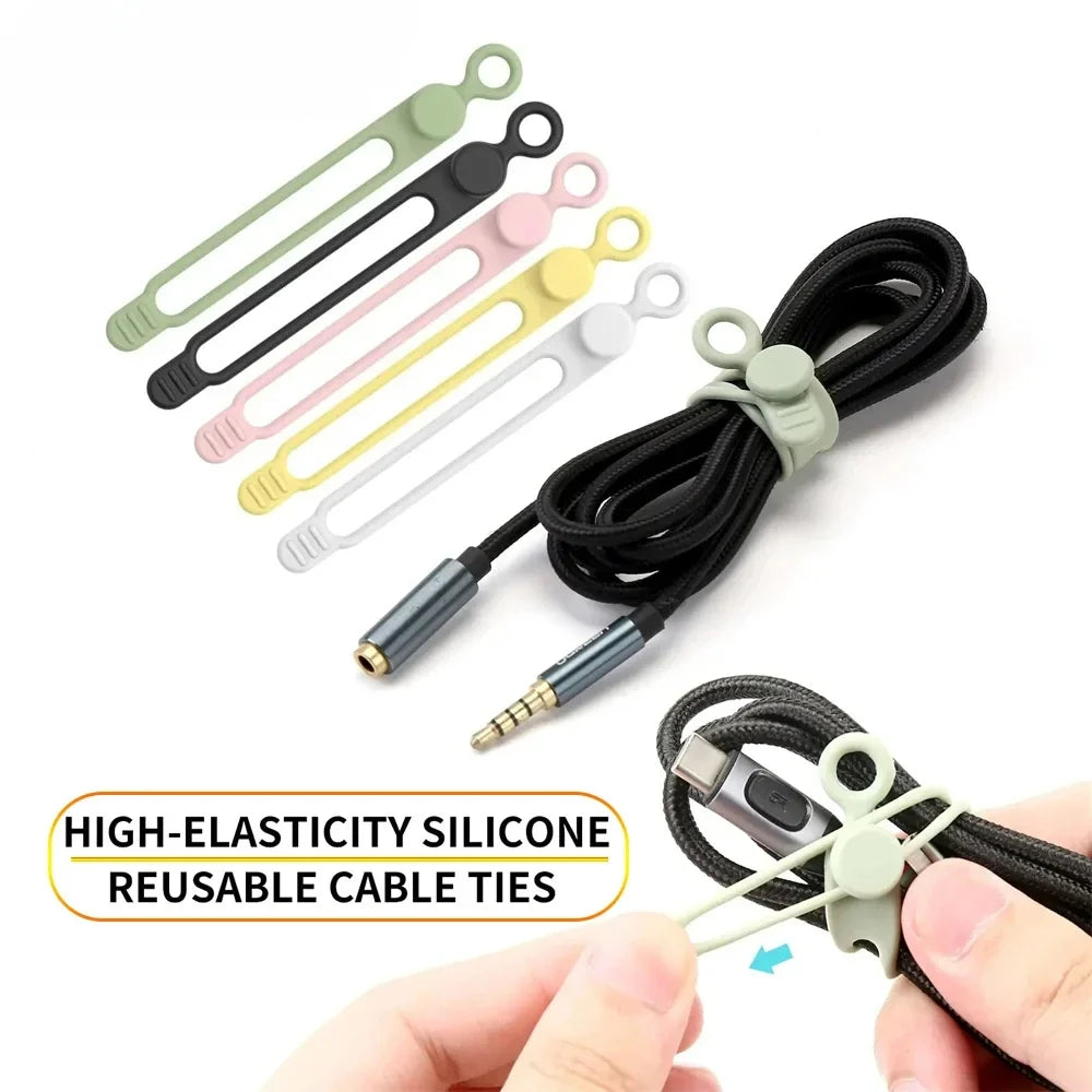 10 Reusable Silicone Cable Ties | Stretchable Wire Organizer Silicone Cable Ties Qme