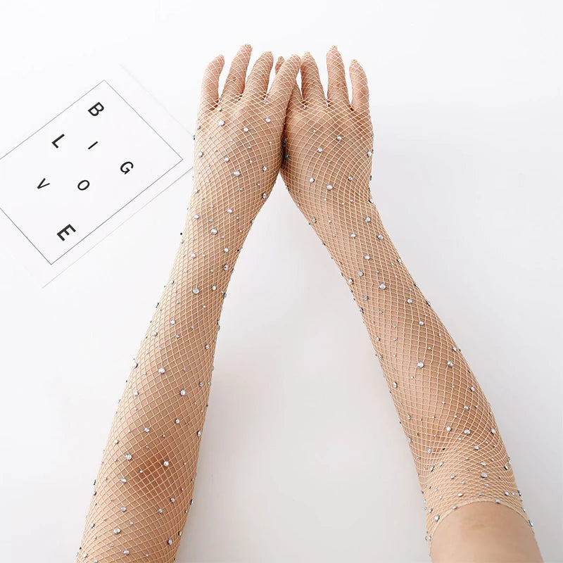 Women's Sparkling Mesh Net Elastic Gloves | Tatted Polyester Fashion Mesh Gloves Qst Khaki