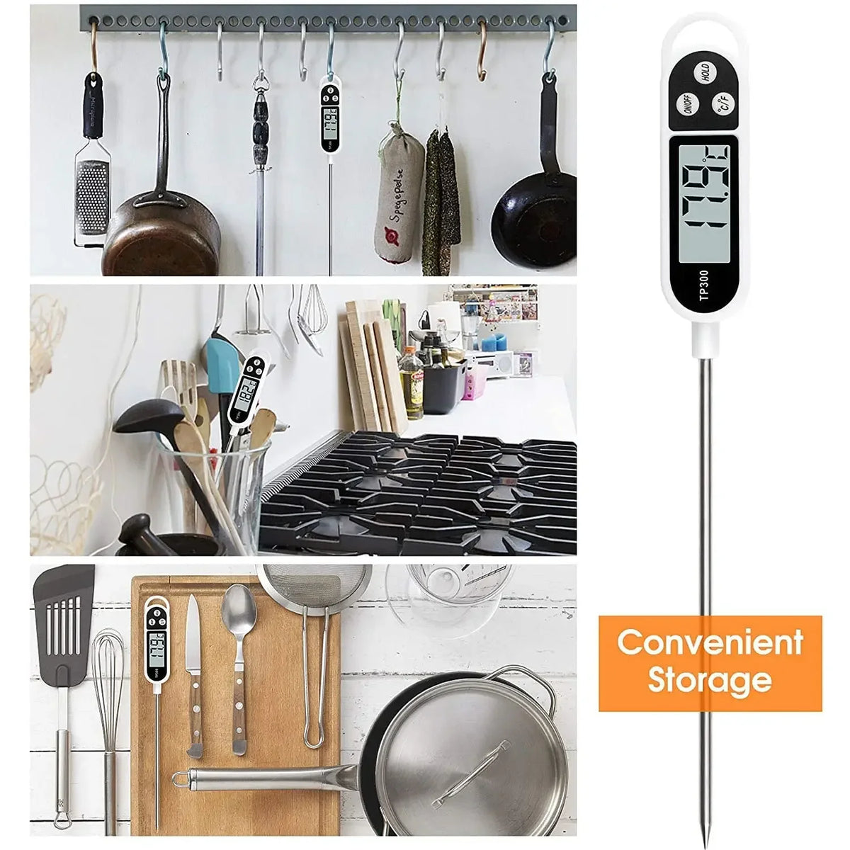 Stainless Steel Probe Food Thermometer Pen – White Kitchen Thermometer Qme