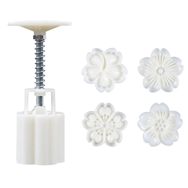 Cherry Blossom Mooncake Mold DIY Hand Press Pastry Tool Mooncake Baking Mold Qme