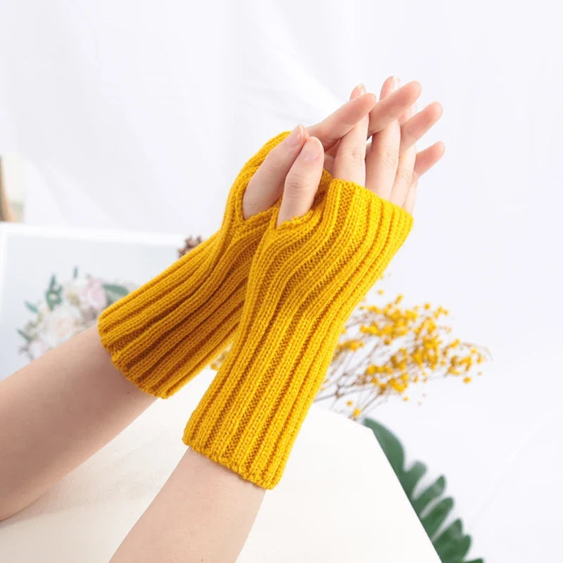 Women's Crochet Fingerless Arm Warmers – Knit Winter Gloves Fingerless Arm Warmers Qme Orange length-20cm