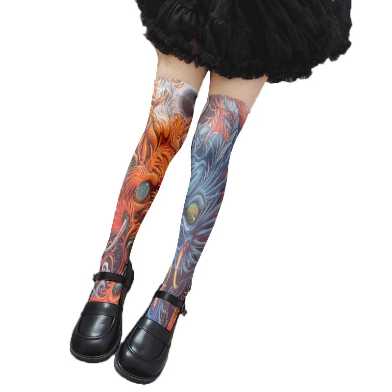 Women's 3D Tattoo Print Thigh-High Stockings | 13 Colors Thigh-High Stockings Qme style10 75CM