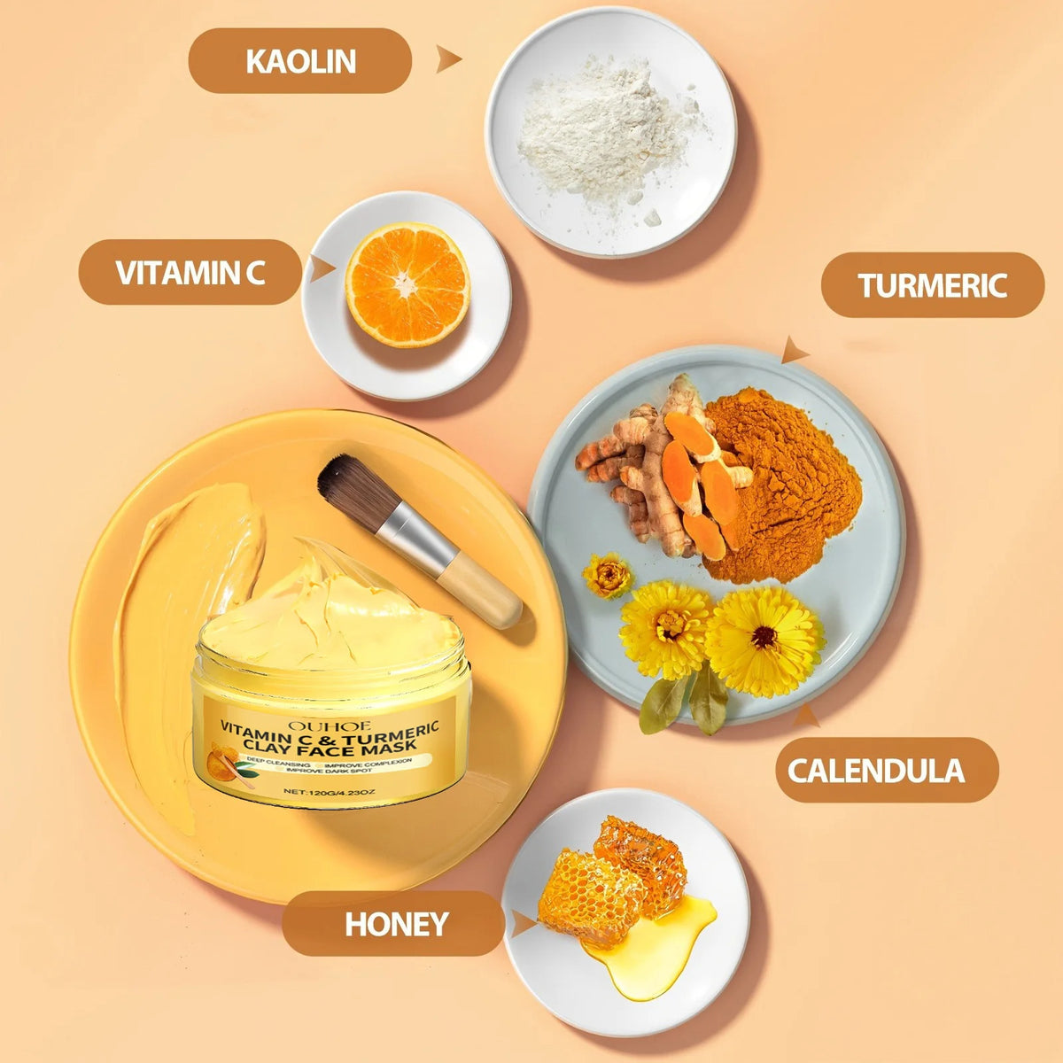 Turmeric Vitamin C Clay Mask – Brighten, Cleanse & Hydrate Clay Face Mask Qst