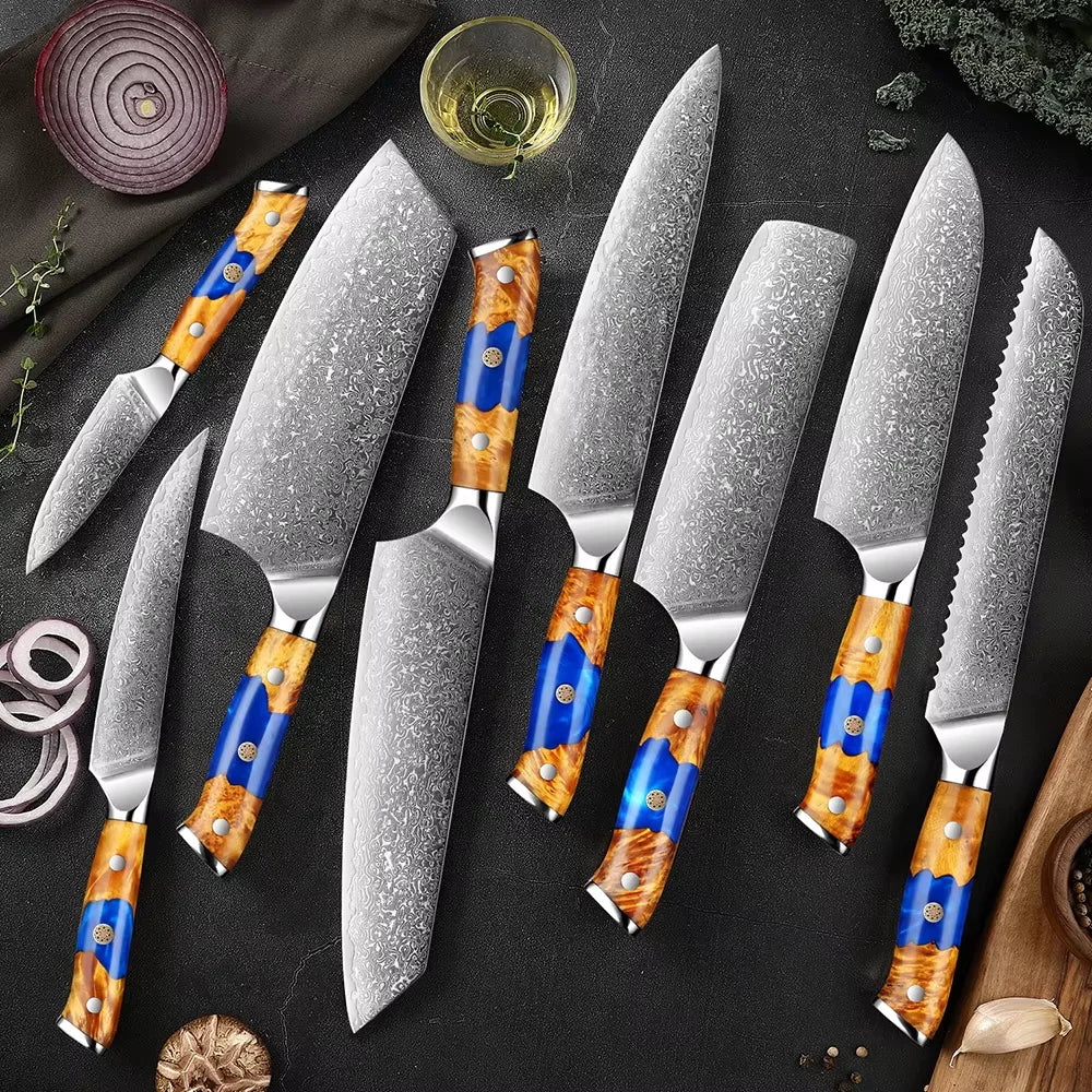 XITUO Damascus Steel Kitchen Knife Set – 1-6PCS Pro Blades Kitchen Knife Set Qst