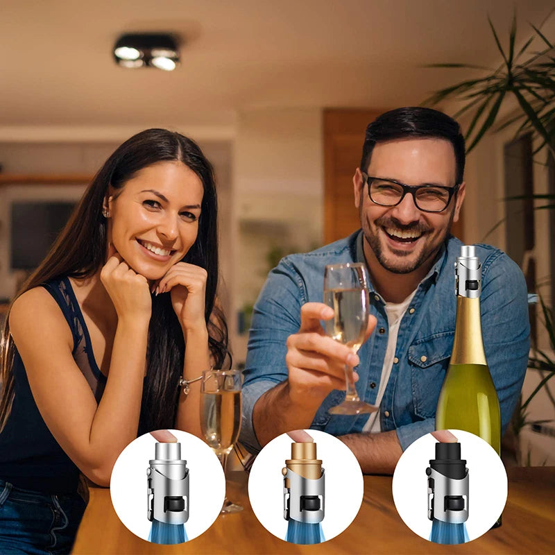 Champagne Stopper with Built-In Pump – Sparkling Wine Saver Wine Bottle Stopper Qst