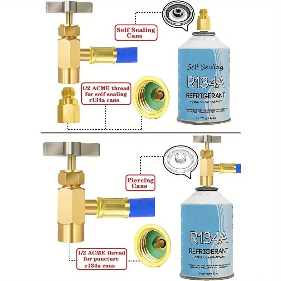 R134A Refrigerant Charge Hose Kit with Bullet Piercing Valve Refrigerant Charge Kit Qme