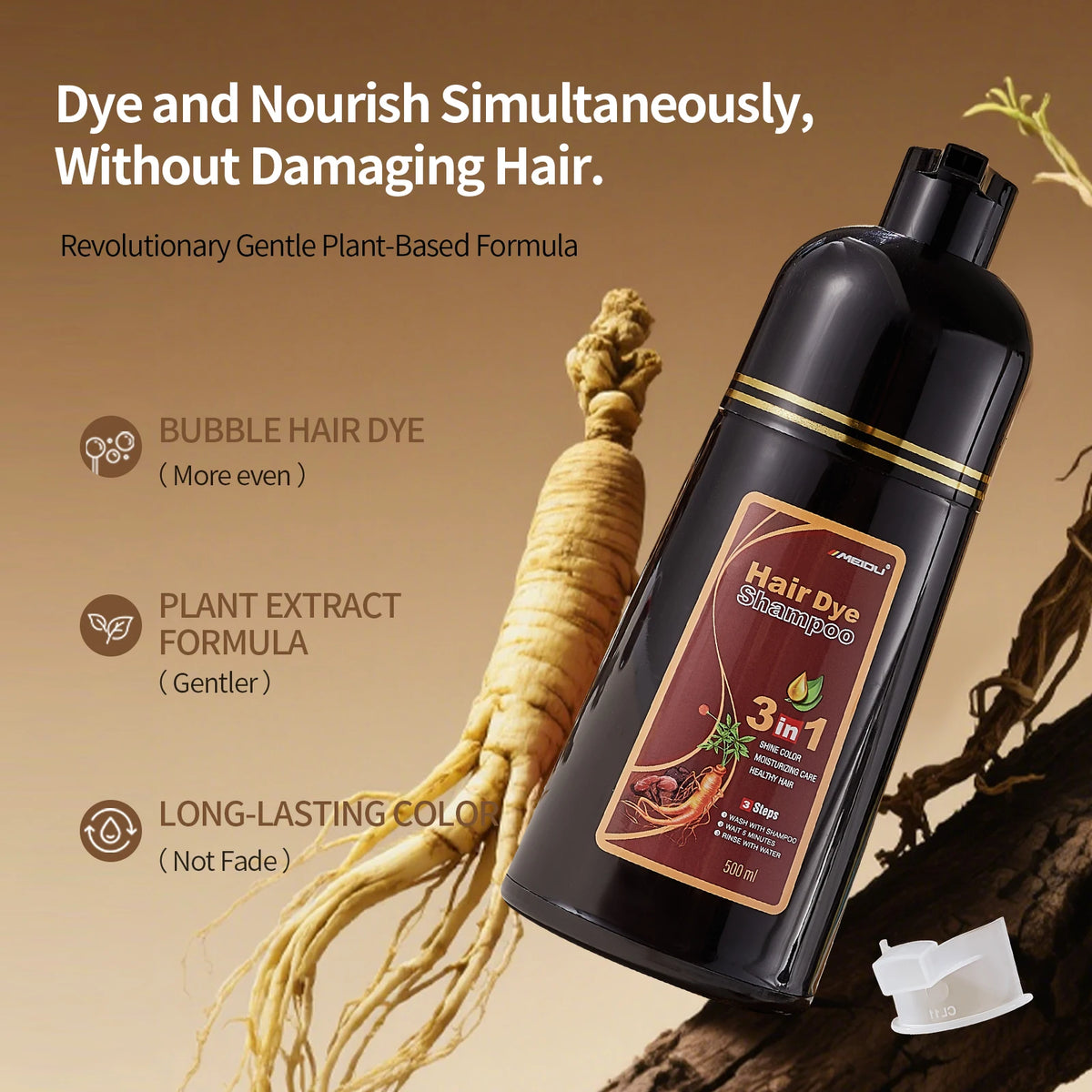 Meidu 3-in-1 Hair Dye Shampoo – Natural Color Men & Women Hair Dye Shampoo Qst