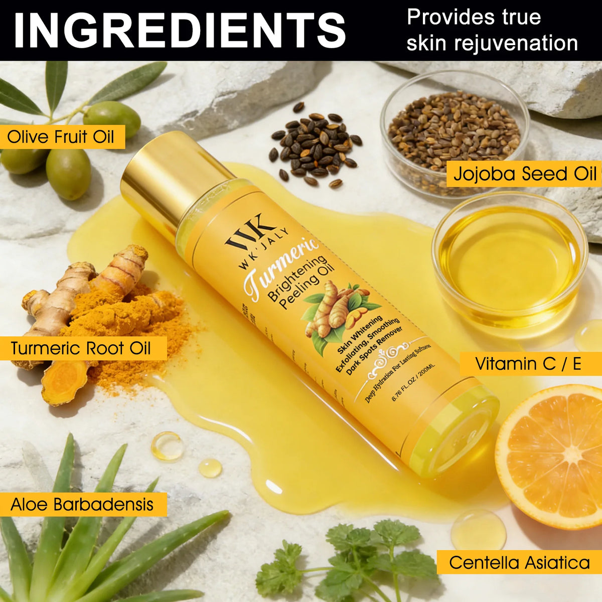 WK'JALY Turmeric Brightening Peeling Oil – 200ml All Skin Exfoliating Peeling Oil Qst