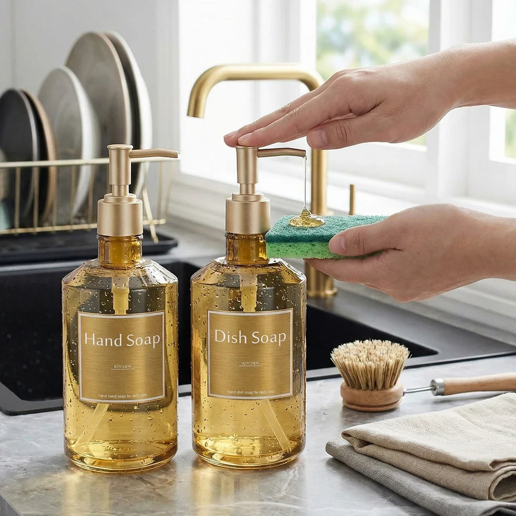 Refillable Gold Soap Dispenser Bottles Set of 2 – 500ml Soap Dispenser Set Qme