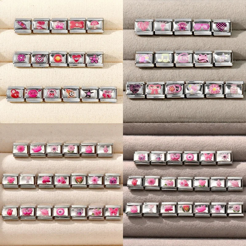Pink Heart Butterfly Dice Cherry Italian Charm Links 9mm Italian Charm Links Qme