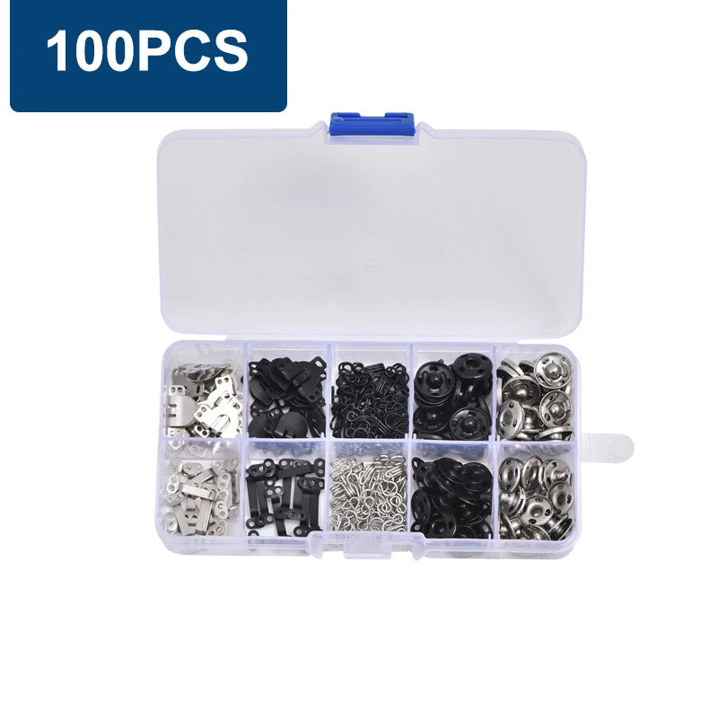 Sewing Hooks & Eyes Snap Buttons Kit – 50/100 Pairs DIY Set Sewing Snap Buttons Qst 100Pcs