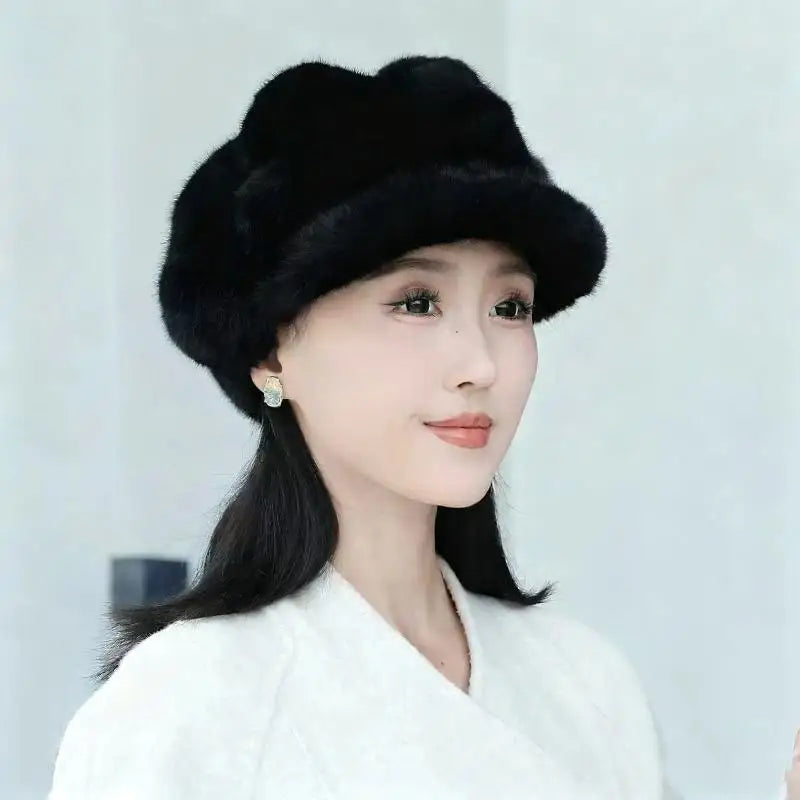 Women's Faux Mink Beret – Warm Solid Color Peaked Cap Women's Beret Hat Qst A4