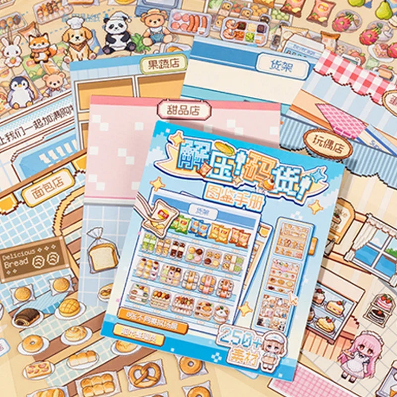 Pixel Art Mini Diorama Sticker Book – Cute Scenes & 2 Colors Decorative Sticker Book Qme