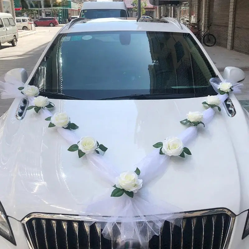 White Rose Silk Artificial Flower Wedding Car Decoration Wedding Car Decoration Qme