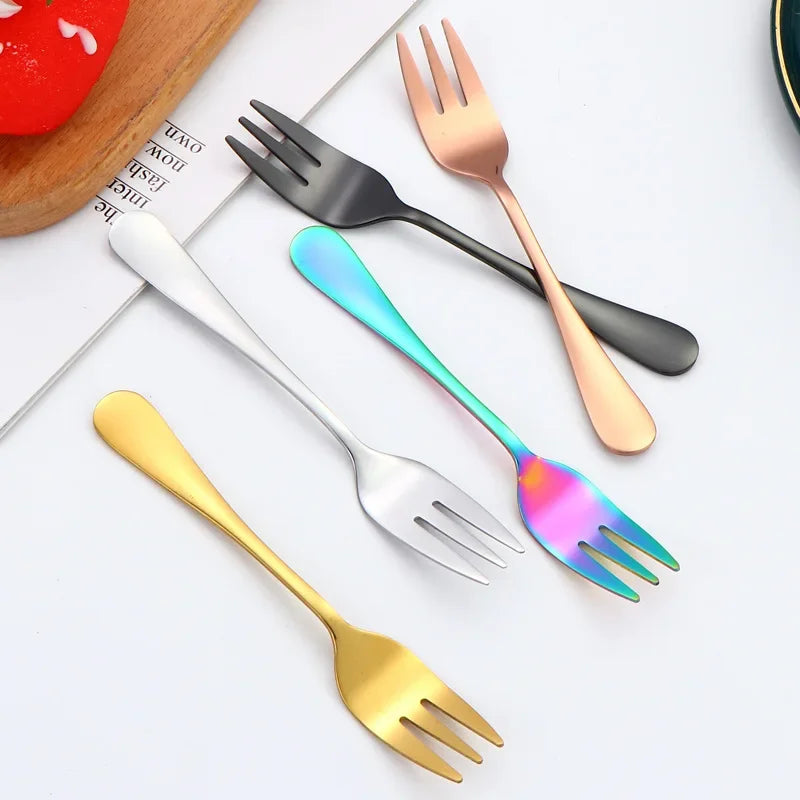 Stainless Steel Fruit & Dessert Forks Set | Elegant Mini Cutlery Dessert Fork Set Qme