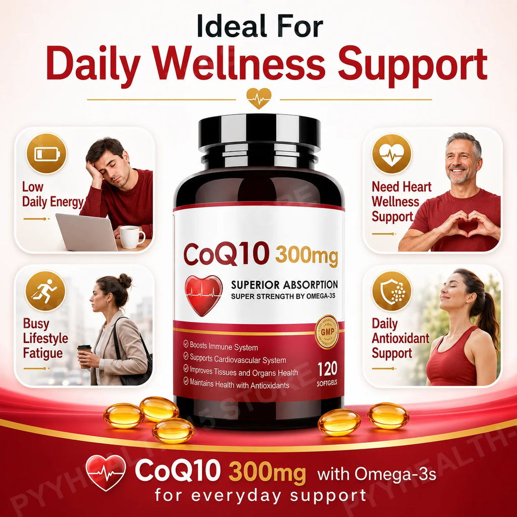 CoQ10 300mg Softgels with PQQ, Omega-3 & Black Pepper 120ct Antioxidant Softgels Qst