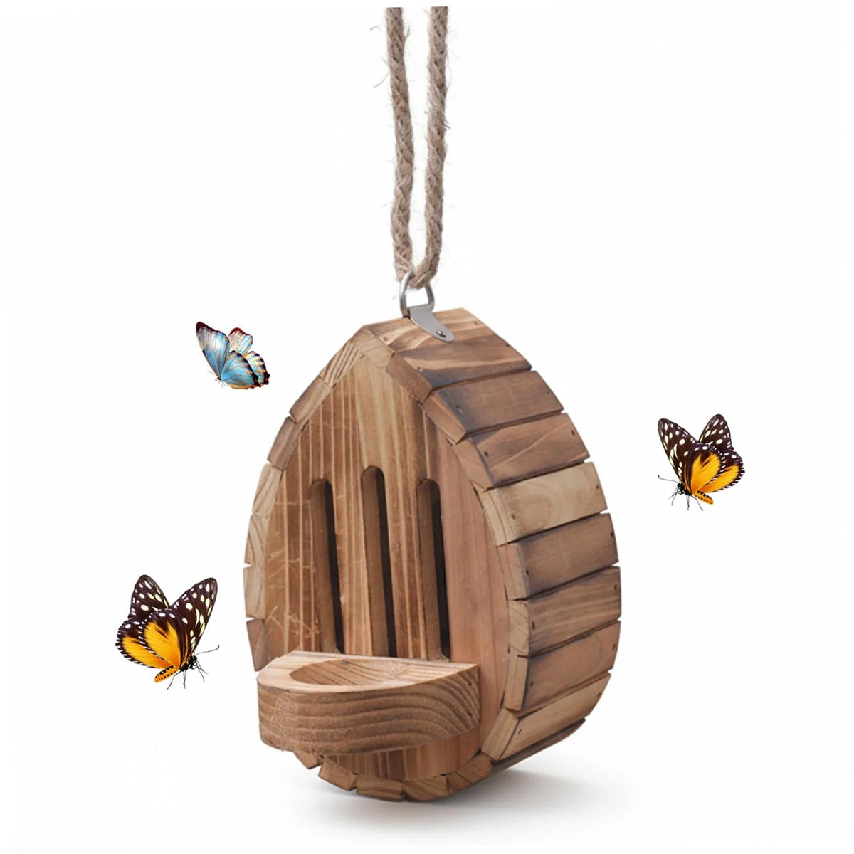 Wooden Butterfly House & Feeder 2-in-1 | Hangable Garden Habitat Butterfly House Feeder Qme