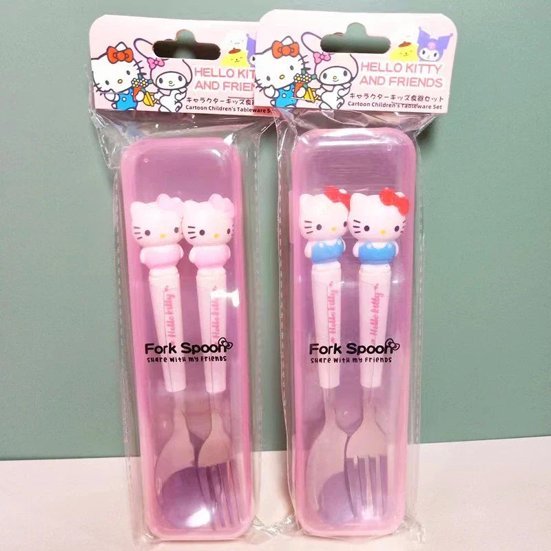 Hello Kitty Kids Portable Stainless Steel Spoon & Fork Set Kids Cutlery Set Qme
