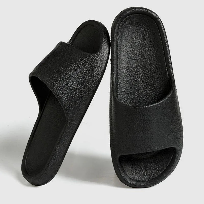 Women's Lightweight EVA Flat Sandals & House Slippers Flat Slide Slippers Qme A-Black 44-45