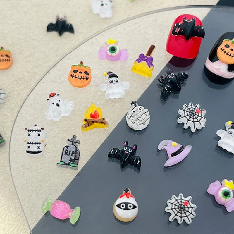 3D Halloween Nail Art Charms – Kawaii Pumpkin & Ghost Resin Nail Art Charms Qme