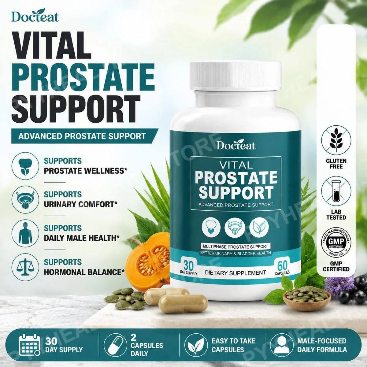 Men's Daily Wellness Capsules – Saw Palmetto, Zinc, Vitamin D3 60ct Men's Wellness Supplement Qst