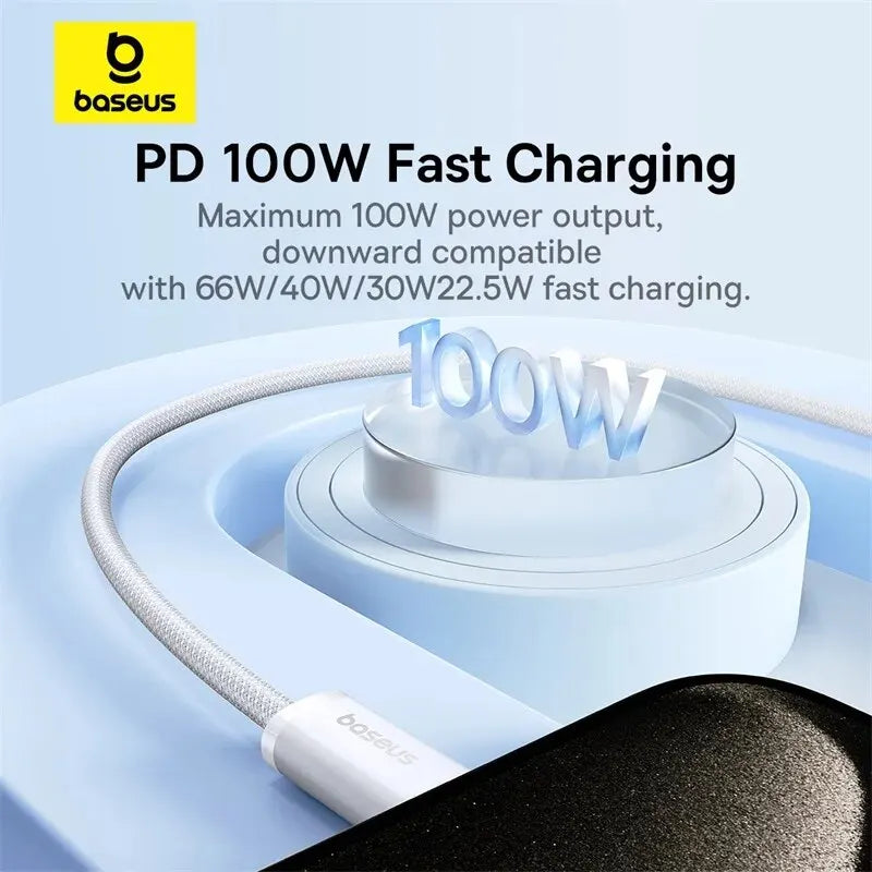 Baseus 100W USB-C Cable 5A Fast Charging – iPhone 15, MacBook USB-C Charging Cable Qst