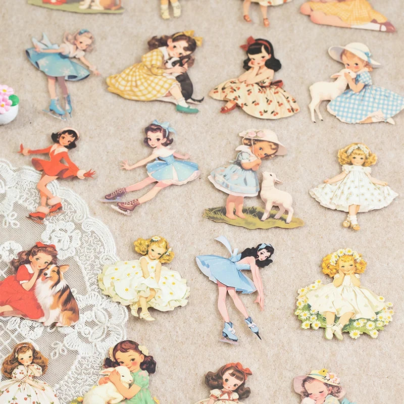 30 Sheets Vintage Character Stickers for DIY Scrapbooking Decorative Sticker Sheets Qme