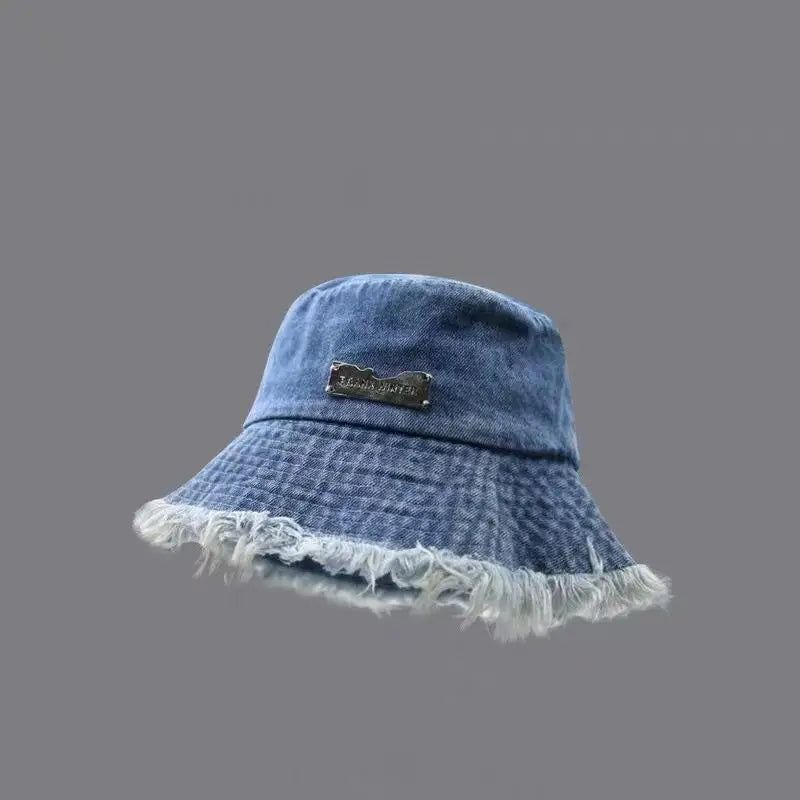 Women's Washed Denim Bucket Hat – Wide Brim Fisherman Cap Bucket Hat Qst A15