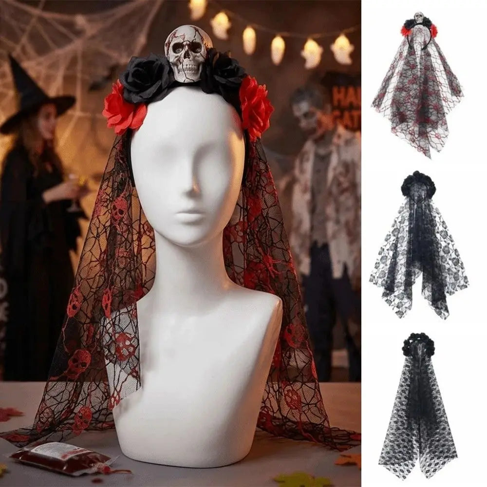 Gothic Ghost Bride Skull Rose Headband | Halloween Costume Halloween Costume Headband Qme