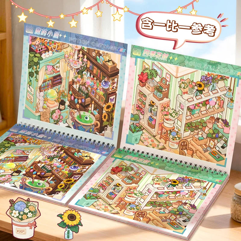 3D Cartoon Castle Town Landscape Stickers – DIY Aesthetic Decals DIY Craft Stickers Qme