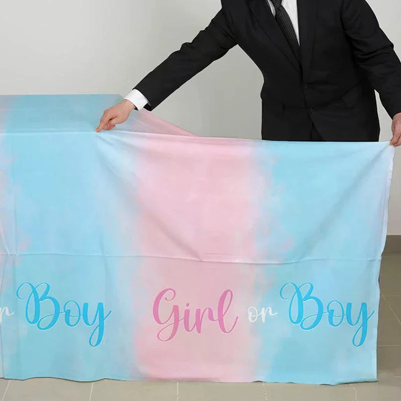 Gender Reveal Tablecloth Pink Blue Plastic Table Cover | Qme Party Table Cover Qme