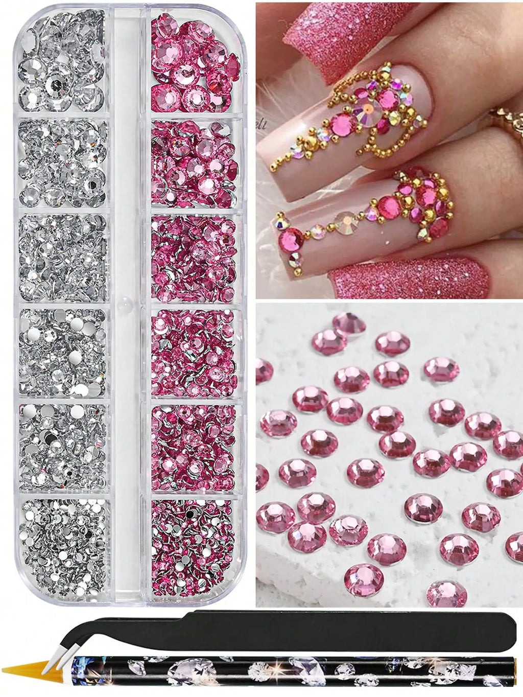 Multi-Size AB Crystal Nail Rhinestones Flat Bottom Diamond Gems Nail Art Rhinestones Qme